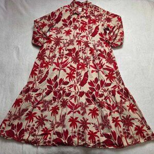 Anthropologie Crimson and Cream Leaf Print Midi Dress